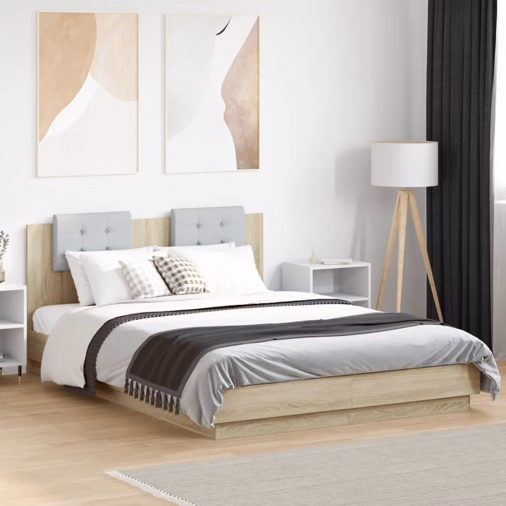 vidaXL Giroletto con Testiera in Rovere Sonoma e Doghe in Legno Multistrato L/P/H: 150 x 200 x 30 cm – 1
