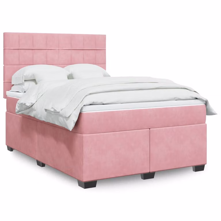 vidaXL Giroletto a Molle con Materasso Ibrido in Velluto Rosa e Bianco L/P: 160 x 200 cm