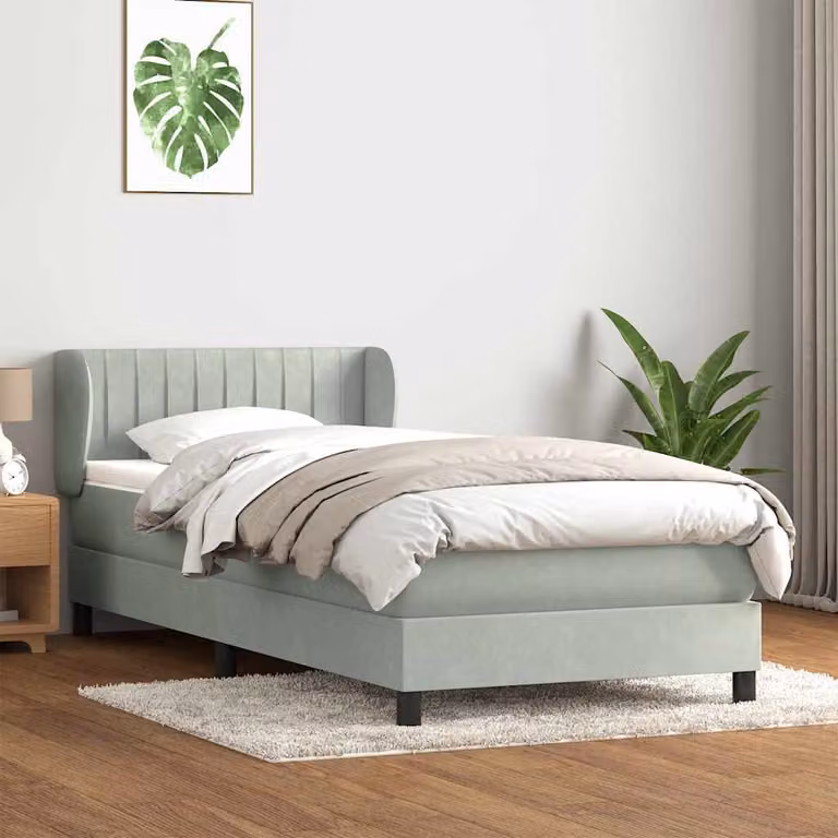 vidaXL Letto Ibrido con Giroletto a Molle e Materasso in Velluto Grigio e Bianco L: 93 cm, P: 223 cm, H: 88 cm