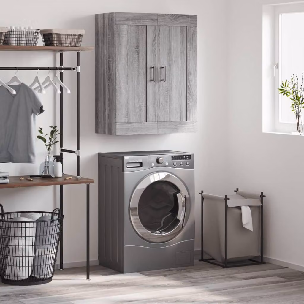 Mobile a parete vidaXL in legno multistrato Grigio Sonoma, L: 69,5 cm, P: 34 cm, H: 90 cm
