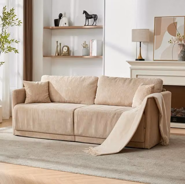 Divano letto trasformabile in velluto a coste beige 182 cm HOMVRA