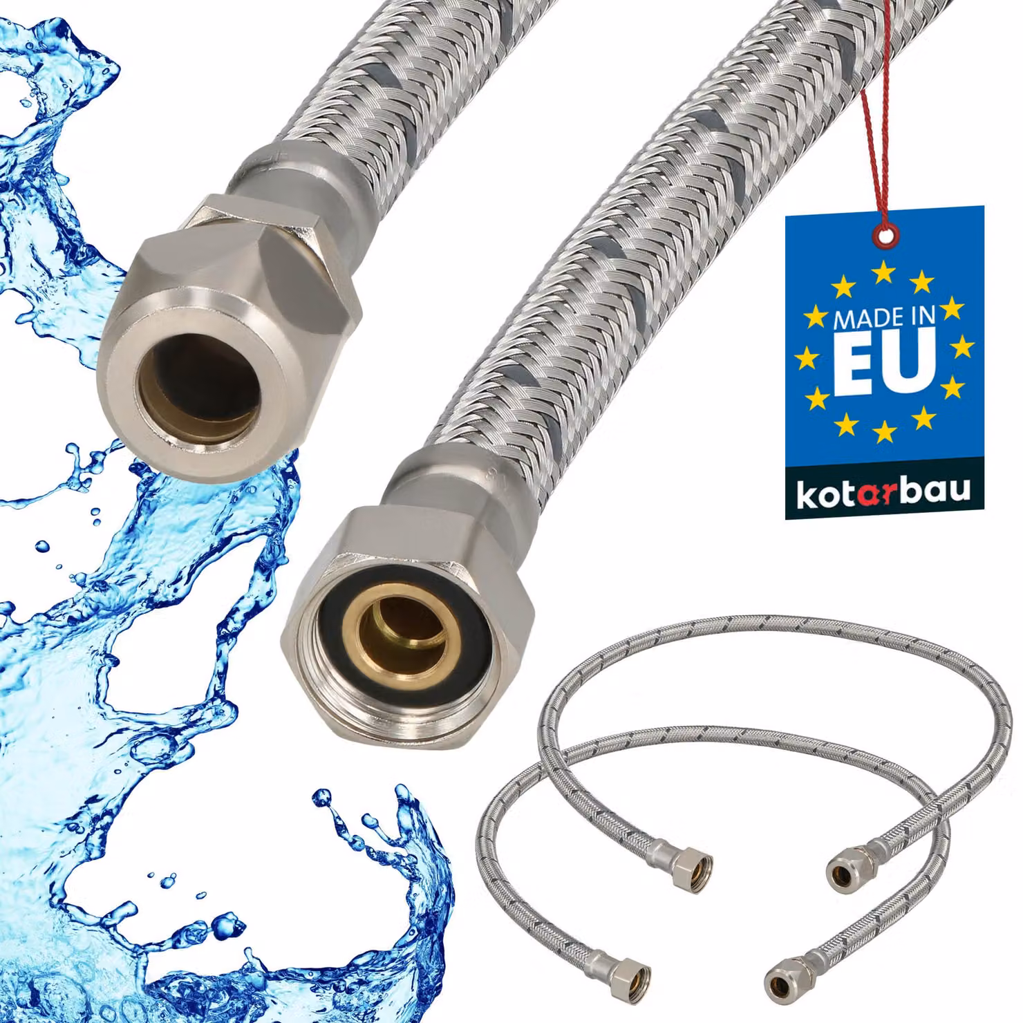 KOTARBAU® 2 Pezzi Tubo Flessibile per Rubinetto 3/8“ x 3/8“ Tubo di Raccordo 90 cm Dado Girevole x Raccordo a Pressare Acciaio Inox