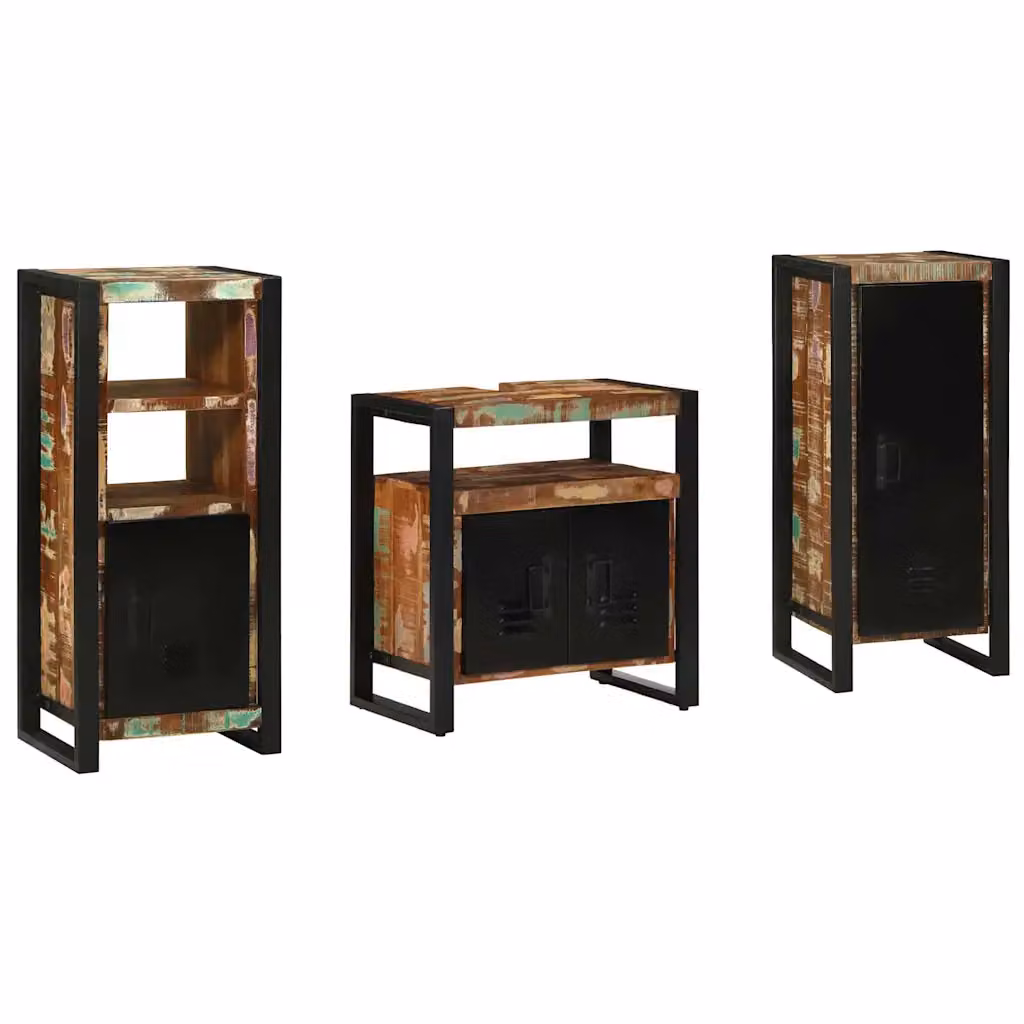 Set di mobili da bagno moderni vidaXL in legno multicolore e nero con pensili a muro L/P/H: 90 x 57,35 x 35 cm – 1
