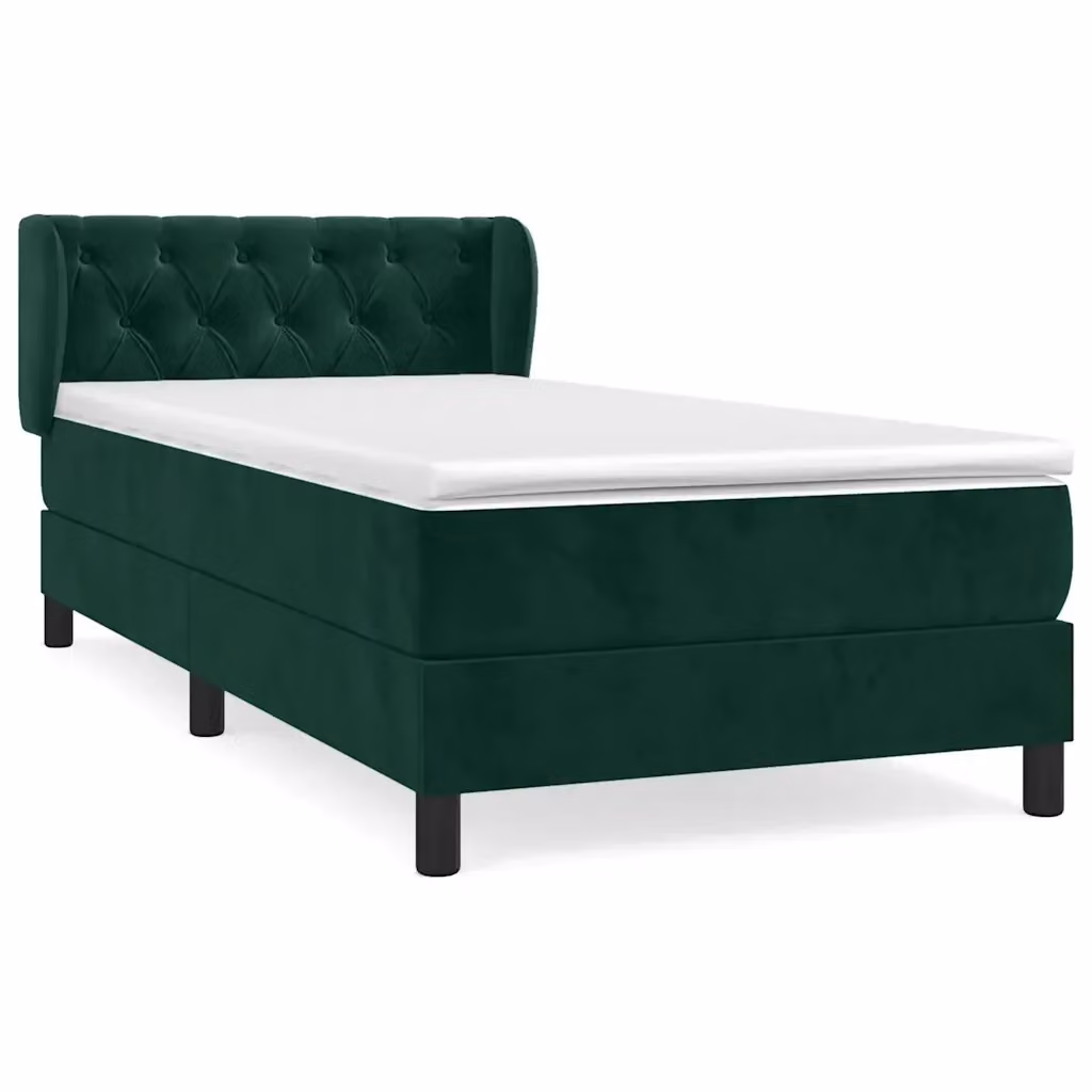 Letto con Giroletto a Molle e Materasso Ibrido vidaXL in Velluto Verde Scuro e Bianco L/P/H: 80 x 200 x 83 cm – 2