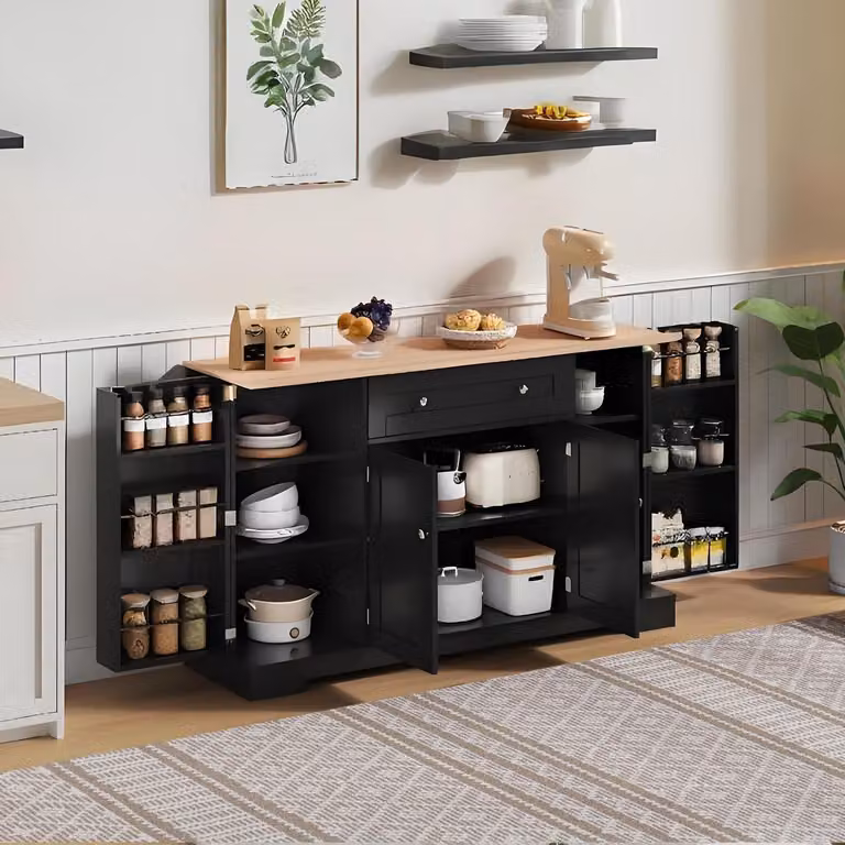Credenza da cucina con cassetto e ante a ripiano, dimensioni 138x40x85 cm, colore nero