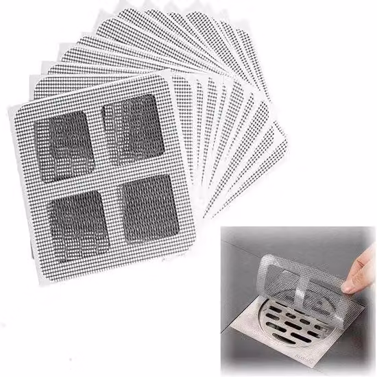 Confezione da 50 pezzi di filtri per capelli, copri-scarico monouso, 10 x 10 cm, per scarichi doccia, adesivi a rete, filtro per scarichi da bagno, lavabo, doccia, vasca da bagno, cucina