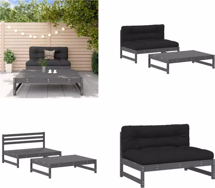 vidaXL Set salotto da giardino 2 pezzi con cuscini grigio in legno massiccio - Set salotto da giardino - Set salotto da giardino - Set salotto da esterno