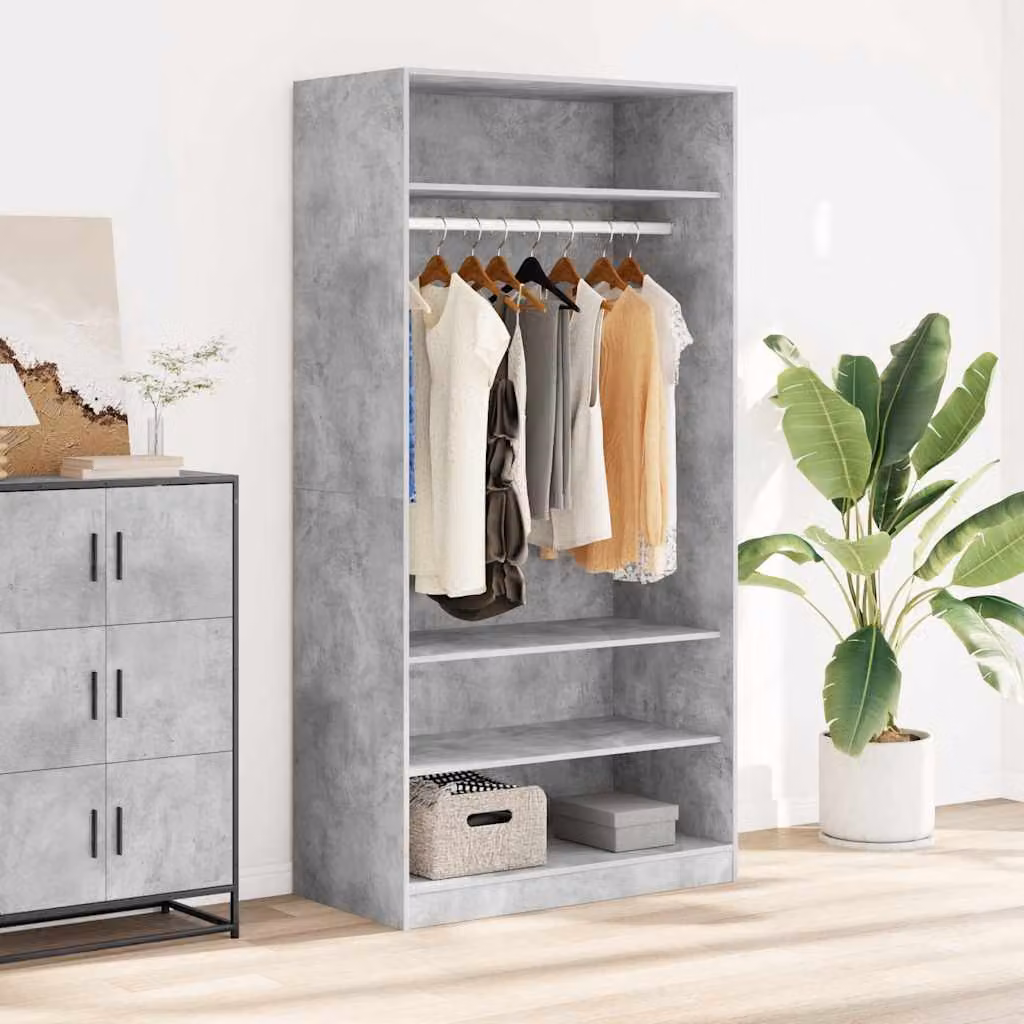 Armadio moderno vidaXL in legno e MDF grigio con ante a battente e ripiani, L: 100 cm, P: 50 cm, H: 200 cm