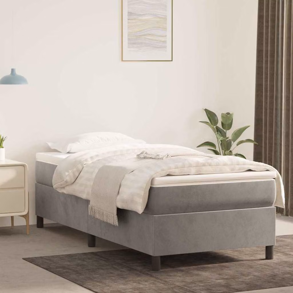 vidaXL Struttura Letto Imbottita in Velluto Grigio con Doghe a Rete, L/P/H: 90 x 190 x 35 cm