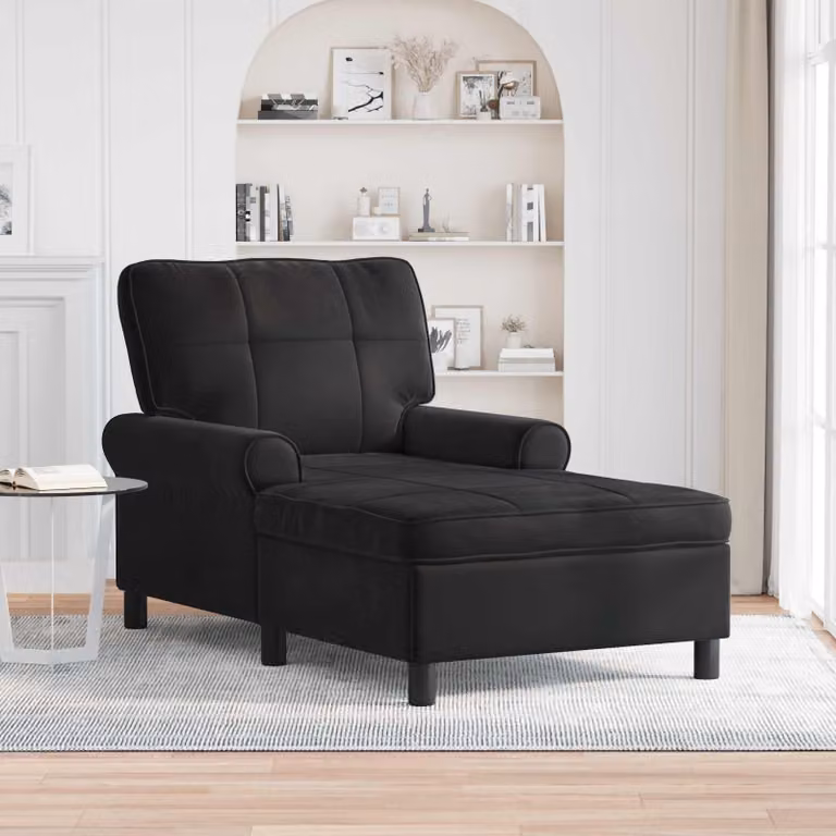 Chaise Lounge Moderna vidaXL in Velluto Nero con Cuscini, L/P/H: 91 x 157 x 91 cm