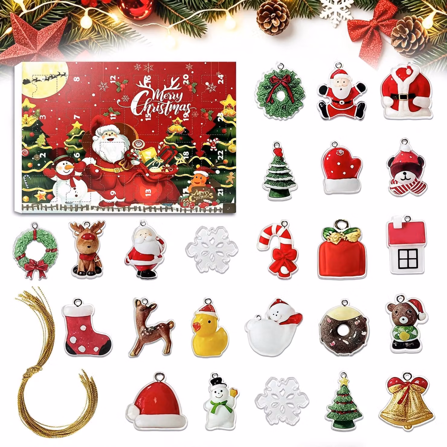 Calendario dell'Avvento a tema Babbo Natale, rosso, confezione singola