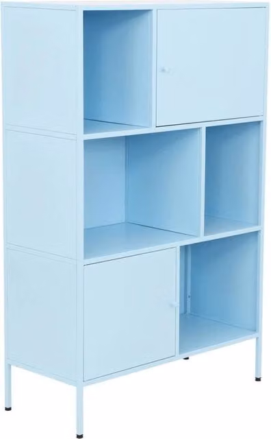 Credenza industriale in metallo con 6 scomparti, blu chiaro