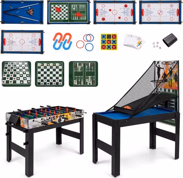 Set da gioco combo 14-in-1 con hockey, biliardo, ping pong, bowling, basket e calcetto, colore nero, L: 152 cm, P: 109 cm, H: 58 cm – 1
