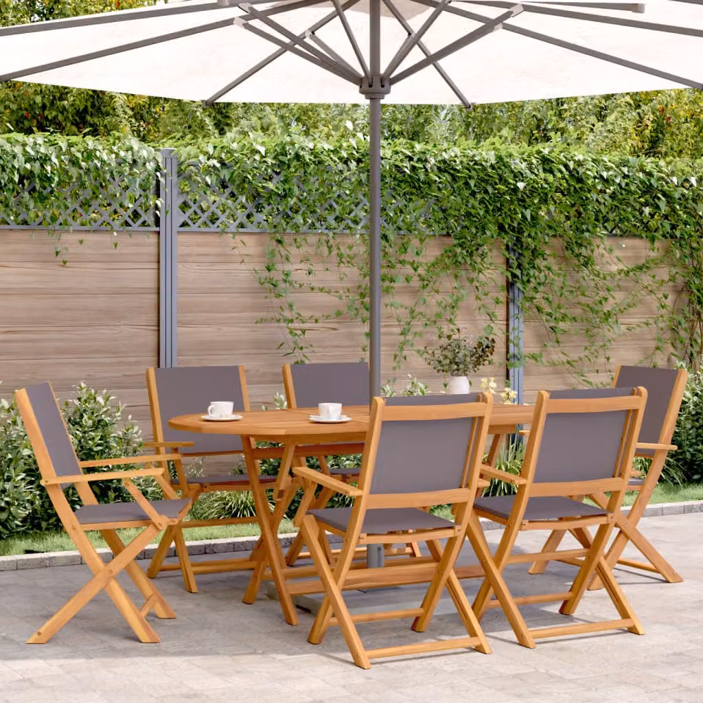 Set di 8 sedie pieghevoli vidaXL in legno di acacia oliato e tessuto antracite resistente ai raggi UV