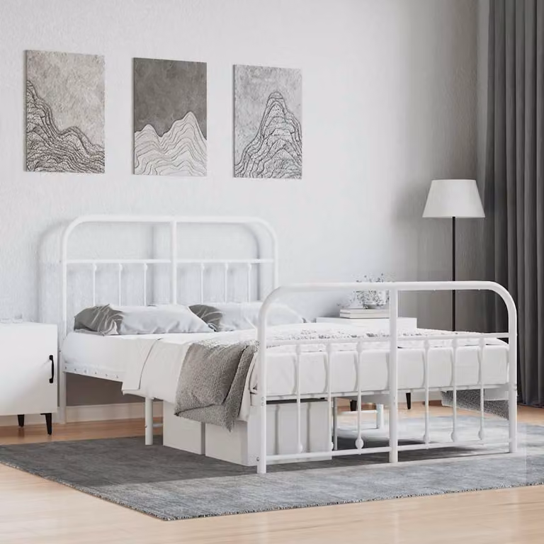 vidaXL Giroletto in metallo con testiera e pediera, Bianco, L/P/H: 120 x 200 x 125 cm
