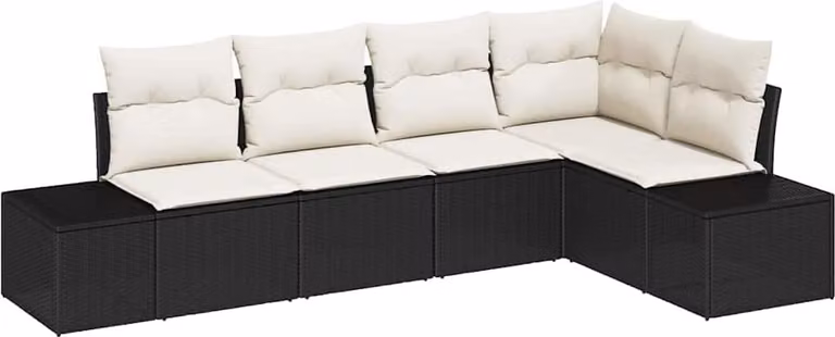 Set Divano da Giardino 5 pcs Nero polyrattan