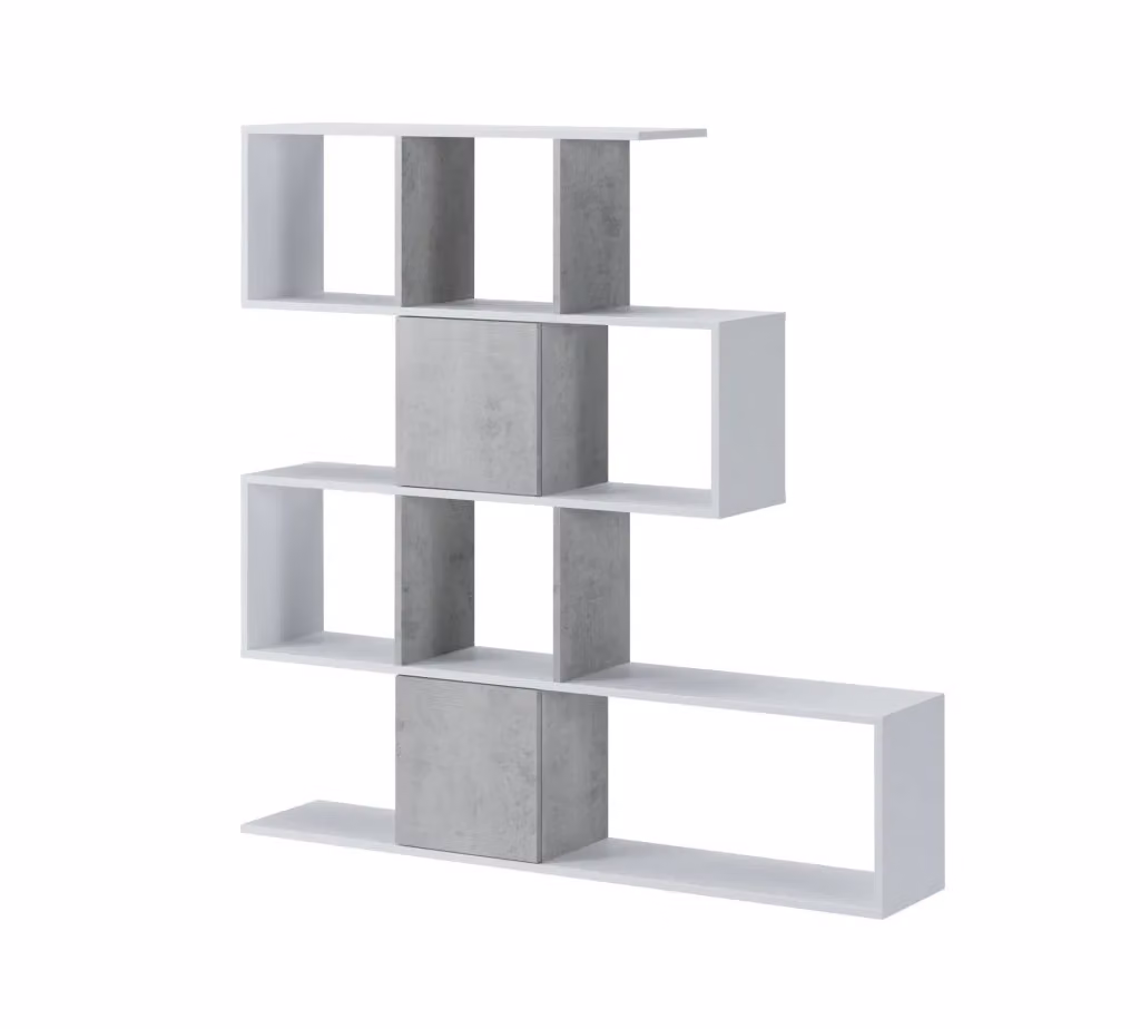 Libreria Budrio DMORA con 9 Ripiani, Design Moderno, L/P/H: 93 x 28 x 142 cm, Bianco e Grigio – 2