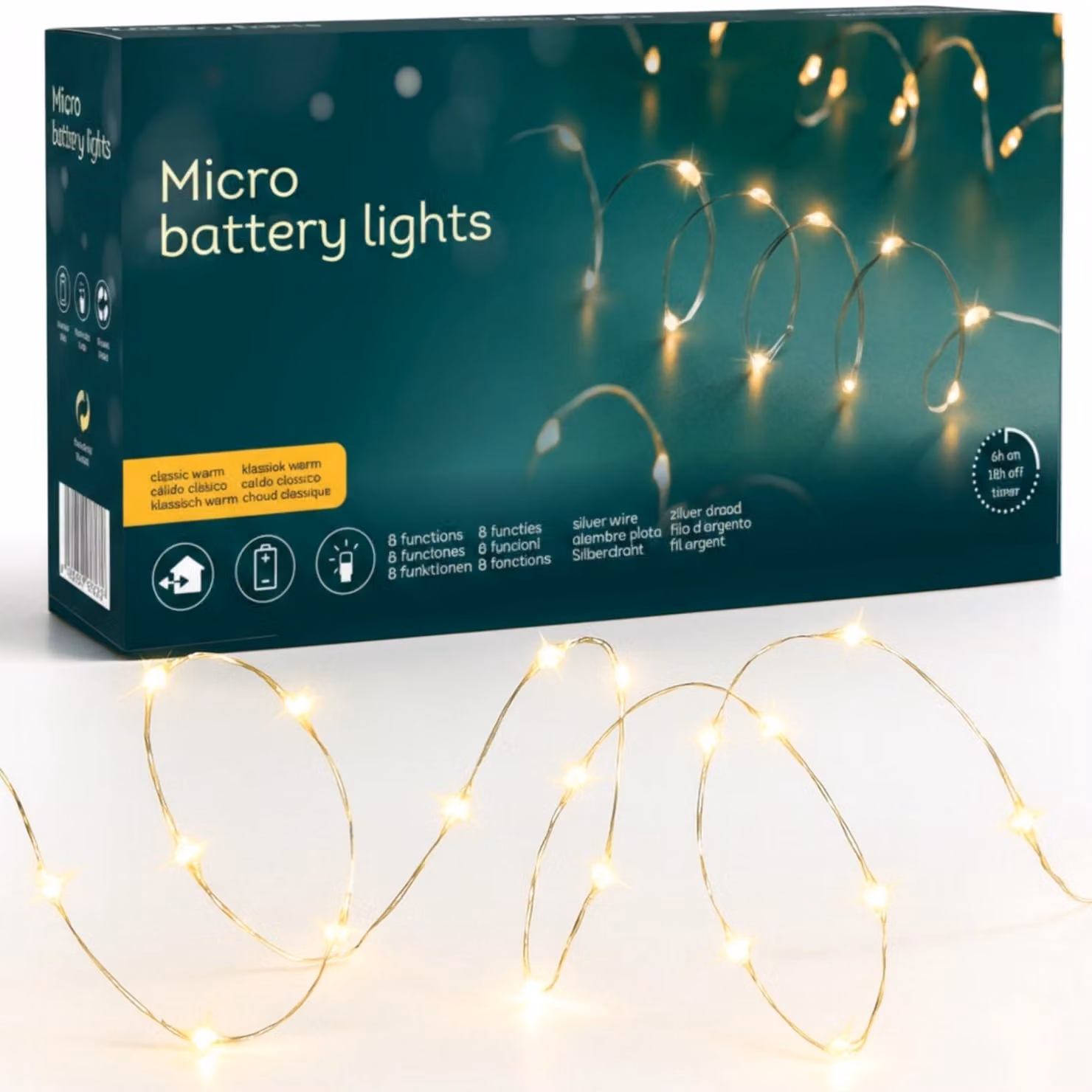 Catena luminosa a LED, luce bianco caldo, 20 LED, 95 cm, grado di protezione IP44, 8 modalità