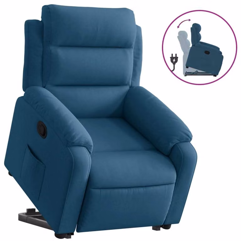 Poltrona Alzapersona Reclinabile Blu in Velluto