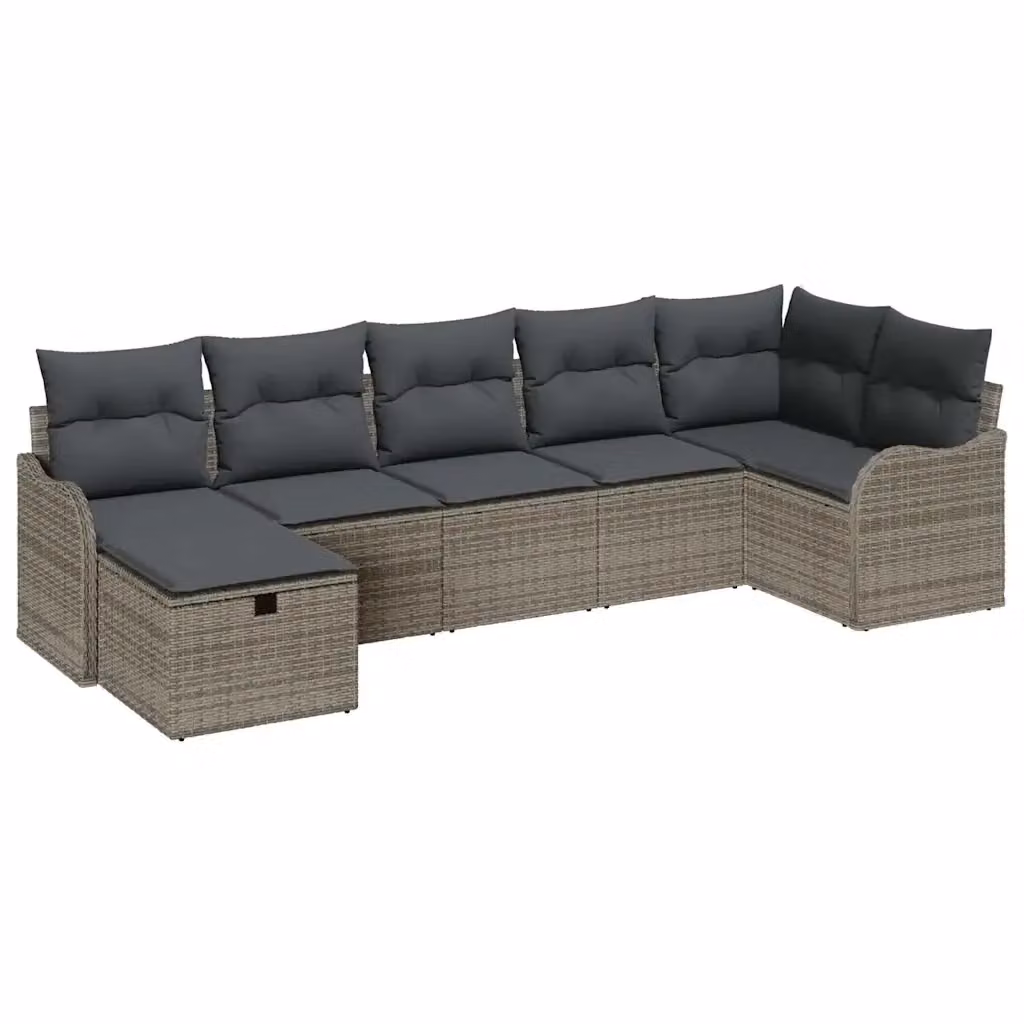 Set Divano da Giardino vidaXL a Forma di L in Poly Rattan con Cuscini, Grigio e Beige – 2