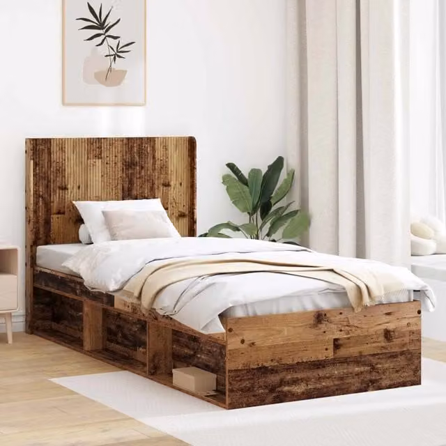 Letto moderno vidaXL con contenitore e testata in legno color marrone L: 100 cm, P: 200 cm, H: 105 cm – 1
