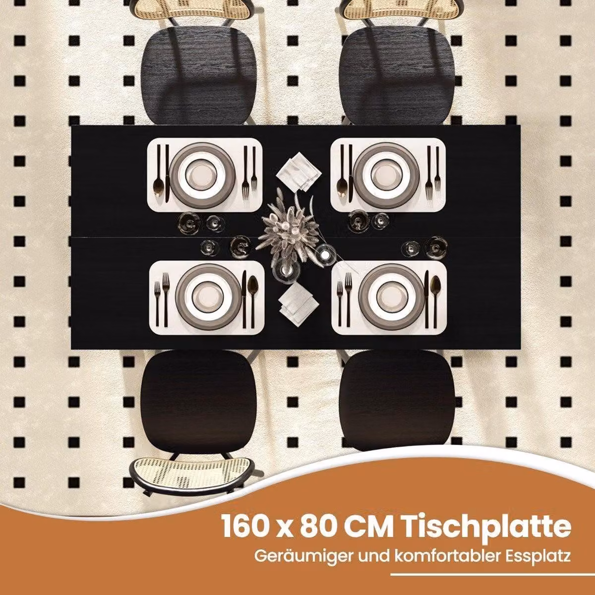 Tavolo da pranzo allungabile lungo 160 cm, tavolo da cucina moderno con spazio per un massimo di 8 persone