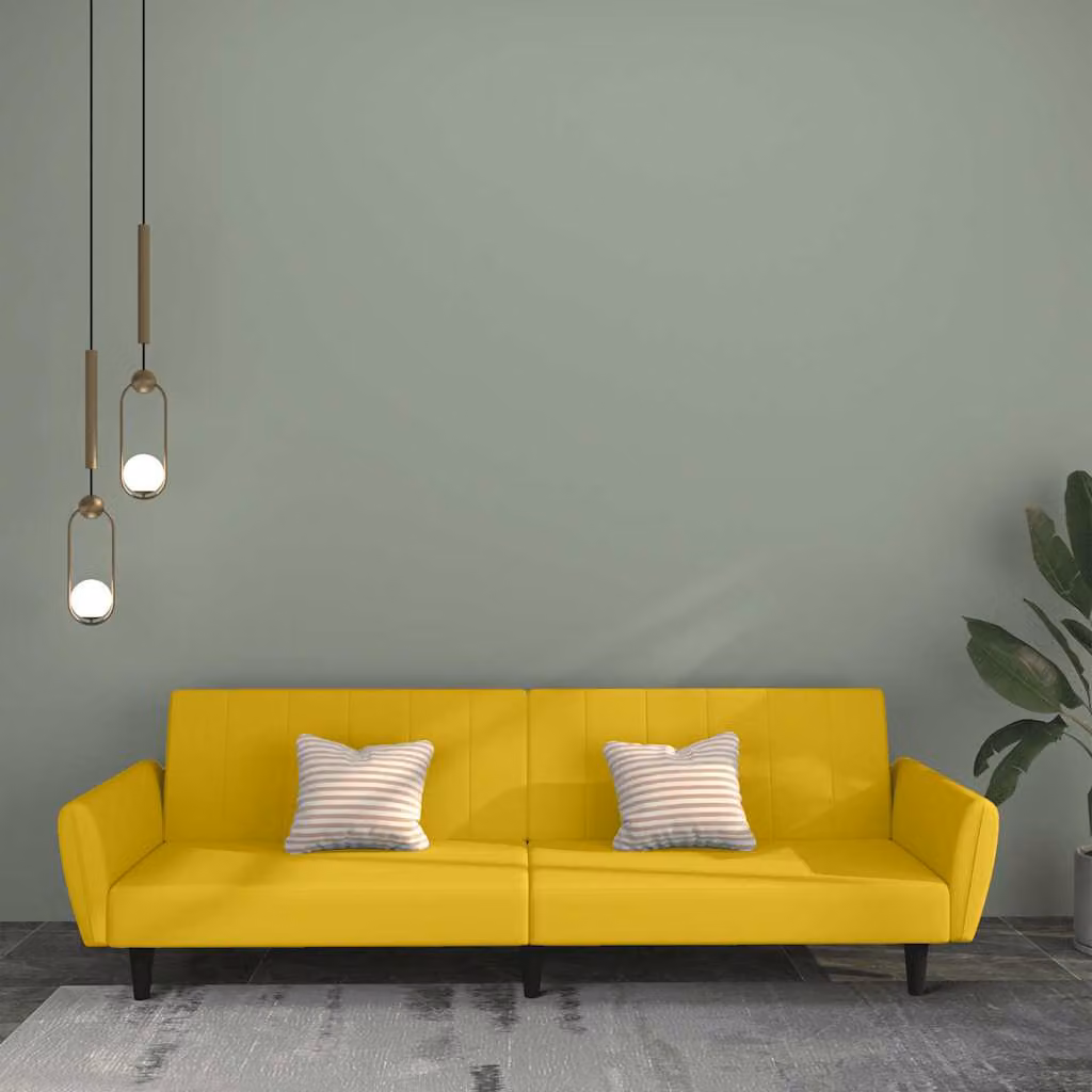 vidaXL Divano Letto Click-Clack in Velluto Giallo con Struttura in Legno Solido e Poggiatesta Regolabile