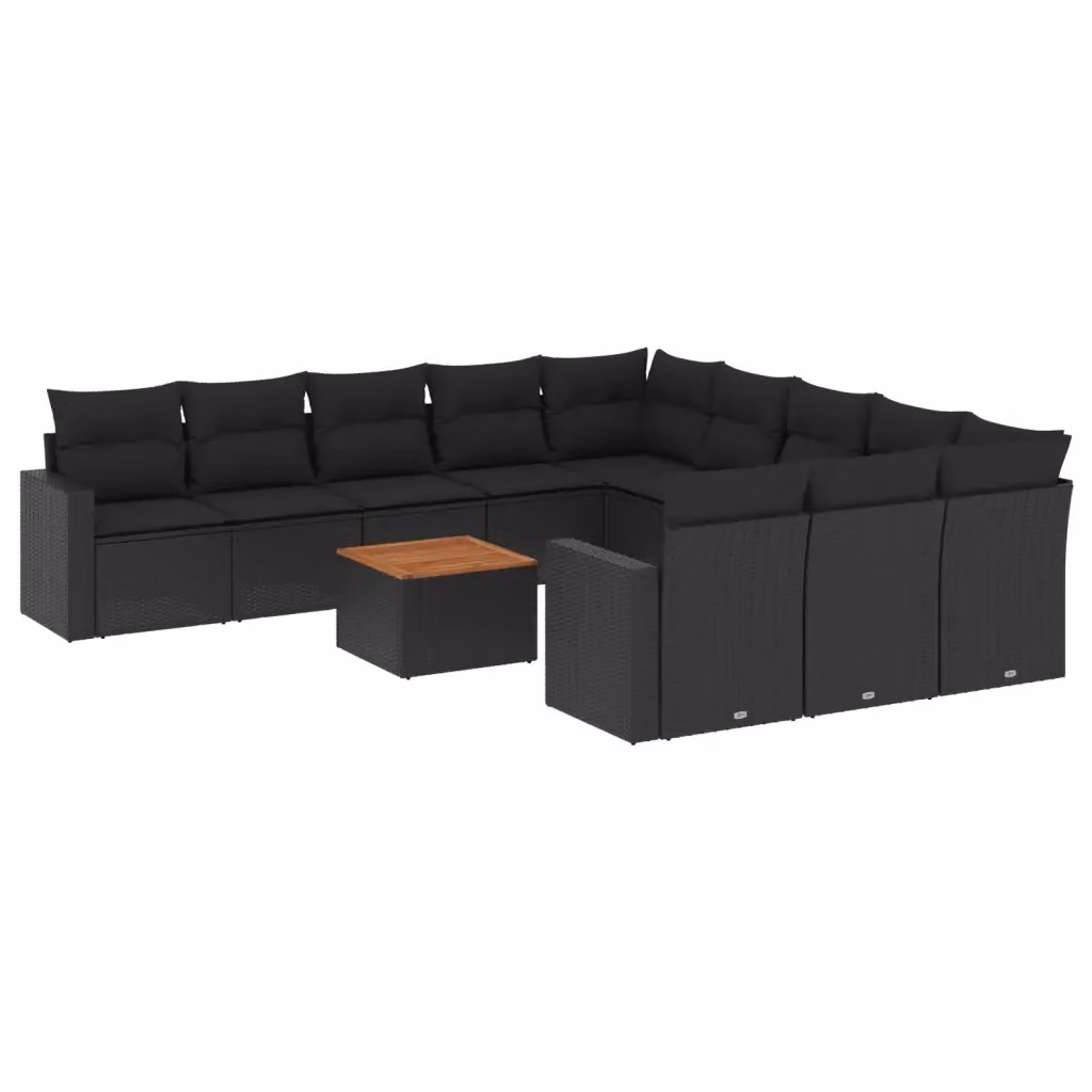 Set da giardino moderno vidaXL in polyrattan nero con 12 pezzi e cuscini inclusi – 2