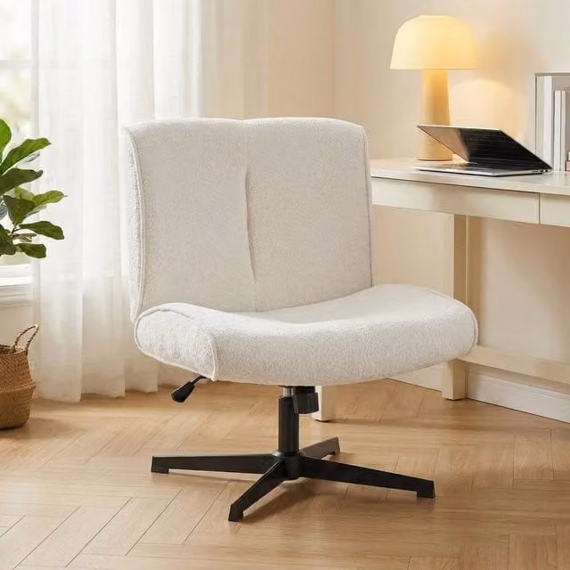 Poltrona girevole e reclinabile Minimal in velluto color crema con struttura in metallo L/P/H: 90 x 90 x 100 cm – 1