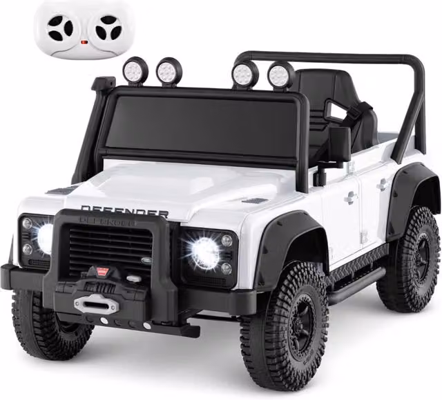 Auto elettrica per bambini 12V con telecomando per genitori, Macchina giocattolo land rover con licenza Bianco