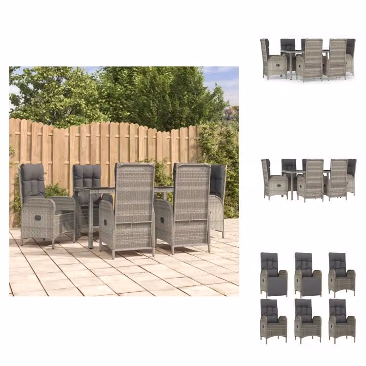 vidaXL set da pranzo da giardino 7 pezzi con cuscini in poly rattan grigio - Set di mobili da giardino