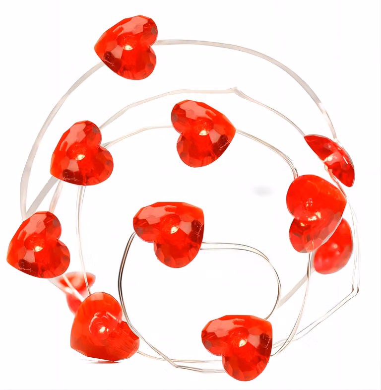 Catena luminosa a forma di cuore, colore rosso, lunghezza 3 metri, 30 LED, grado di protezione IP64, 8 modalità, con telecomando
