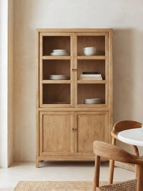Vetrina in legno di mango naturale stile rustico con ante in vetro Kenay Home