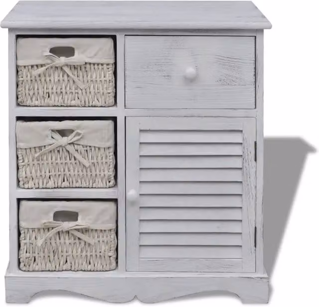 Armadietto a parete vidaXL in legno e rattan bianco con ante a battente e stile rustico
