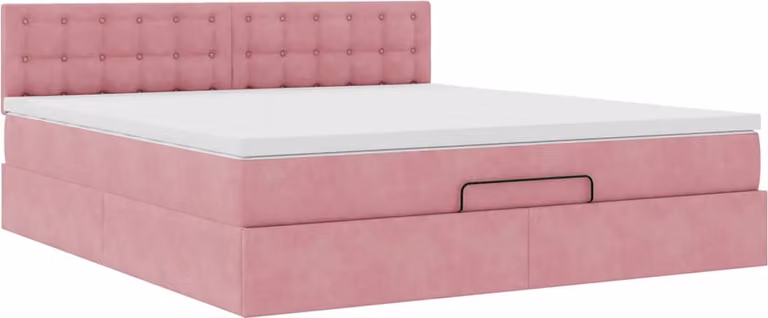 Struttura Letto Pouf con Materasso Rosa 180x200 cm in Velluto