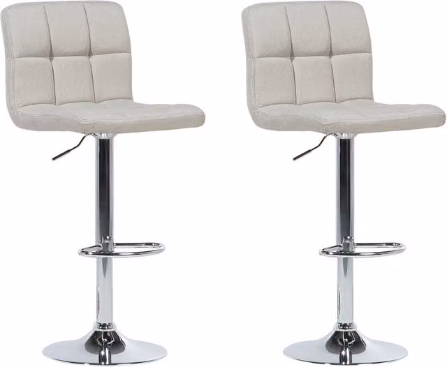 Set di 2 sgabelli da bar BELIANI beige in tessuto e metallo, girevoli e regolabili in altezza, stile moderno per cucina e soggiorno