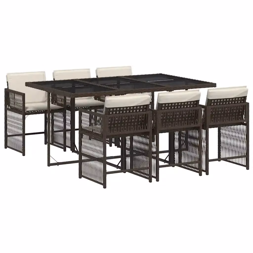 vidaXL Set da Pranzo da Giardino 7pz in Polyrattan Marrone con Piano in Vetro e Cuscini Bianchi – 2