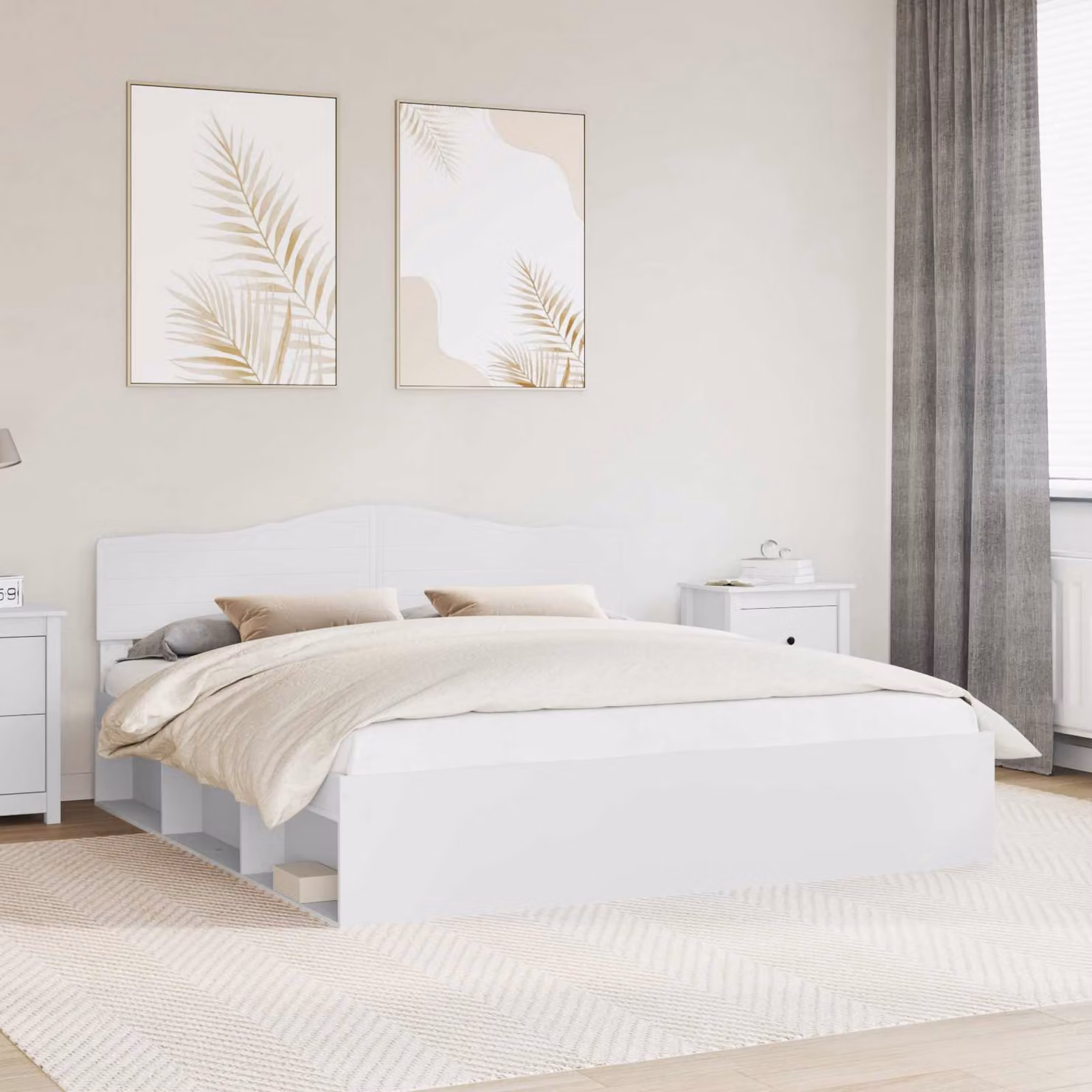 Struttura del letto moderna vidaXL in pino massello e MDF, colore bianco, L 180 x P 200 cm