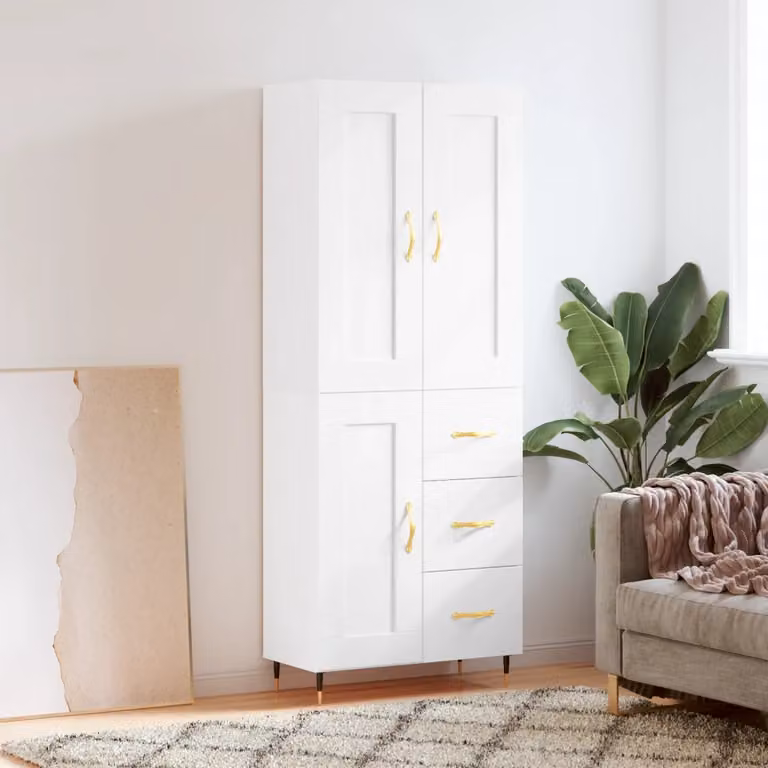 vidaXL Credenza Moderna Bianca con Ante a Battente e Ripiani Interni L: 69,5 cm, P: 34 cm, H: 180 cm