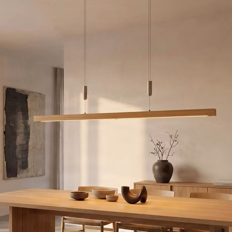 Lampada a sospensione Nora Quitani, dimmerabile, Legno chiaro, Soggiorno / Sala da pranzo, Legno, Moderno, Lampada a sospensione