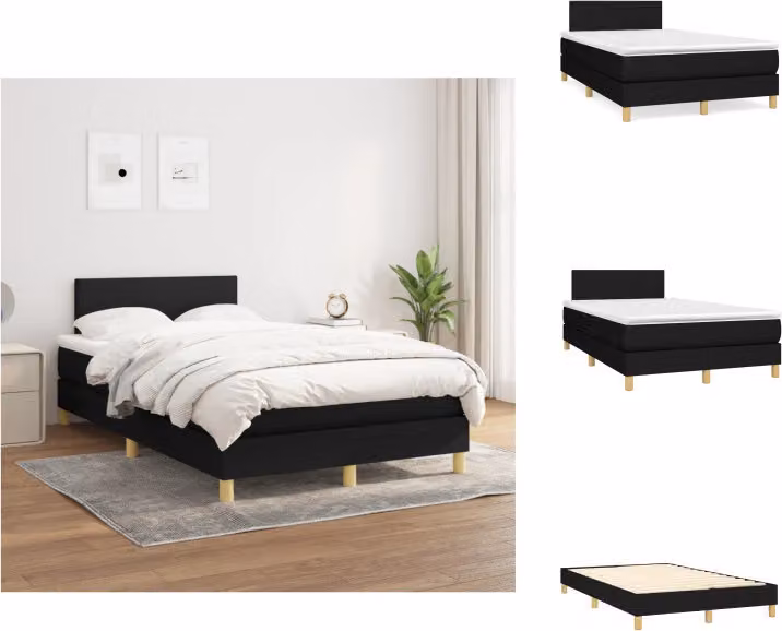 vidaXL Letto a molle con materasso nero 120x200 cm in tessuto - Letti e strutture letto