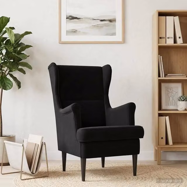Poltroncina moderna in velluto nero con braccioli per soggiorno e camera da letto L 65 cm, P 79 cm, H 100 cm