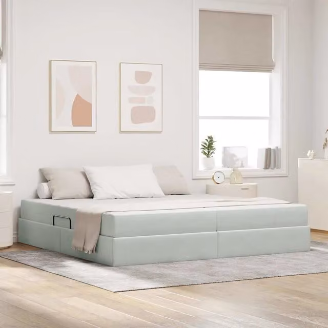 Letto con contenitore e materasso ibrido vidaXL in tessuto grigio L/P/H: 200 x 200 x 43,5 cm – 1