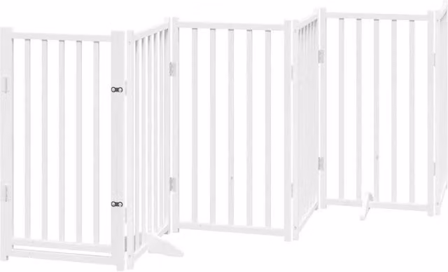 Cancelletto di sicurezza per cani con porta 6 pannelli legno massello di abete bianco 02_0023330