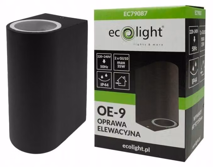 Applique da esterno Applique nera 2xGU10x35W in alluminio, dimensioni: 15x6,8x9,1 cm, IP44, Ecolight