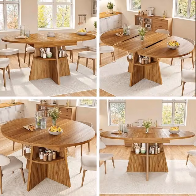 Tavolo da pranzo allungabile salvaspazio ¨C Minimal ¨C marrone scuro, piano legno bordi arrotondati 120x60x75