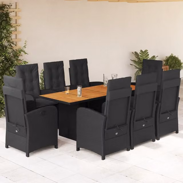 Set da pranzo da giardino vidaXL in polyrattan e legno di acacia nero e marrone con 9 pezzi – 1