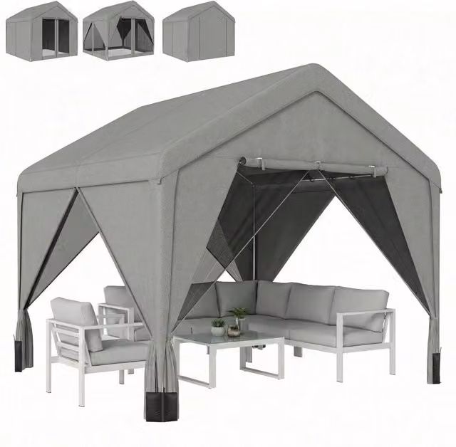 Gazebo da giardino ¨C zephmum ¨C 3x3m grigio acciaio galvanizzato