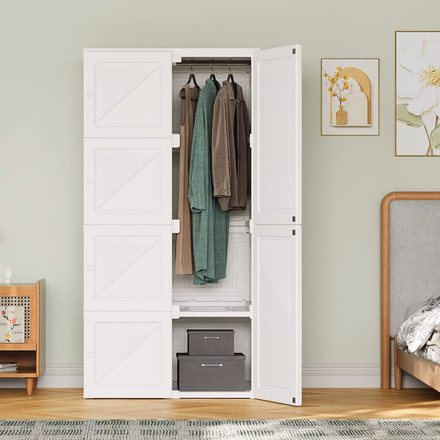Armadio ProximaX bianco - Armadio a 6 ante con 5 scomparti e 1 asta appendiabiti, grande armadio per camere da letto