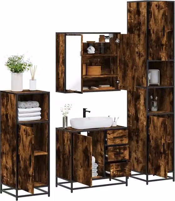 Set Mobili da Bagno 4 pz Rovere Fumo in Legno Multistrato 3301197